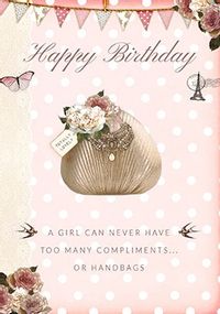 Tap to view Compliments and Handbags Birthday Card