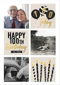 Tap to view Balloons and Candles 3 Photo 100th Birthday Card