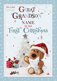 Tap to view Barley Bear Great Grandson 1st Christmas Card