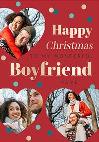 Tap to view Wonderful Boyfriend 3 Photo Hearts Christmas Card
