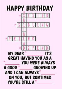 Tap to view Sister Crossword Birthday Card