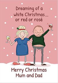 Tap to view Mum and Dad White Red and Rose Christmas Card