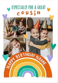 Tap to view Great Cousin Rainbow Photo Birthday Card