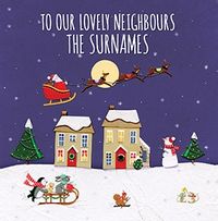 Tap to view Our Lovely Neighbours Santa Sleigh Personalised Christmas Card