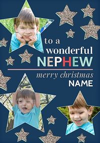 Tap to view Wonderful Nephew Christmas Photo Stars Card