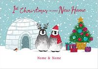 Tap to view 1st Christmas in New Home Penguin personalised Card