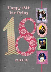 Tap to view Big Numbers - 18th Birthday Card Female Multi Photo Upload
