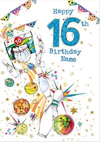 Tap to view 16th Birthday Bowling Personalised Card