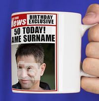 Tap to view 50th Birthday - Newspaper Spoof Mug for Him
