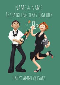 Tap to view 16 Years - Sparkling Anniversary Personalised Card