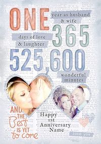 Tap to view One Year As Husband & Wife Photo Anniversary Card