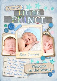 Tap to view Paper Moon - New Baby Card Little Prince 3 Photo Upload