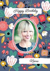 Tap to view Flower Oval Phot Birthday Card