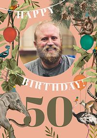 Tap to view Animals For Him 50TH Photo Birthday Card