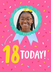 Tap to view 18 Today Pink Rosette Photo Birthday Card
