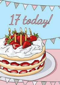 Tap to view 17 Today Strawberry Cake Birthday Card
