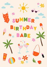 Tap to view Summer Birthday Babe Birthday Card