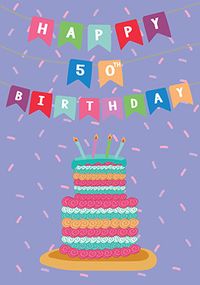 Tap to view 50th Cake and Birthday Bunting Card