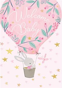 Tap to view Bunny In A Balloon Pink Baby Card