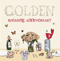 Tap to view Cupcake & Wellies 50th Wedding Anniversary Card - Golden