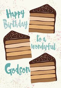 Tap to view Wonderful Godson Chocolate Cake Birthday Card