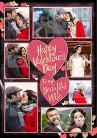 Tap to view Wife Valentine's Day Multi Photo Upload Card - Black & Gold