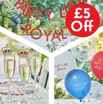 Coronation Party Pack Tableware Balloons And Bunting Bundle