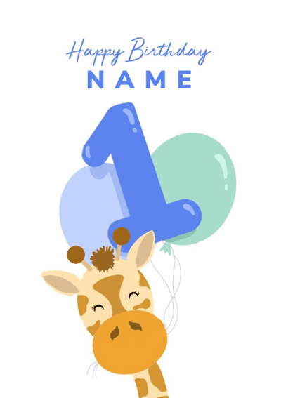 1st Birthday Giraffe Personalised Birthday Card