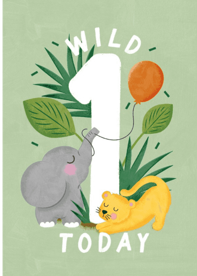 Wild Animals 1st Birthday Personalised Card