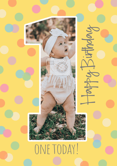 Spotty Dotty 1st Birthday Photo Card