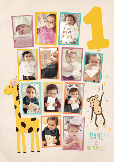 First Year Multi Photo Birthday Card