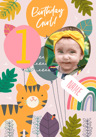 Tiger Girl 1st Birthday Card