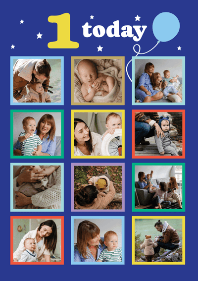1st Birthday Multi Photo Upload Card