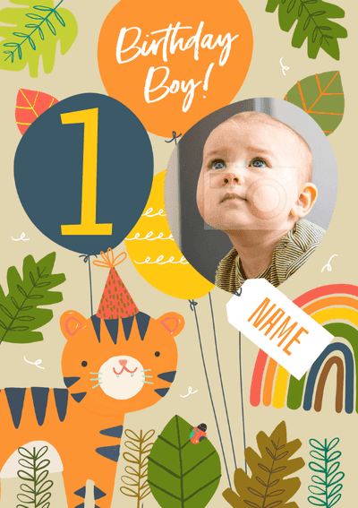 Tiger Boy 1st Birthday Card