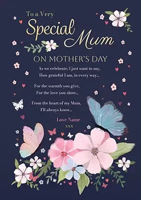 Special Mum Floral Butterfly Mothers Day Verse Card