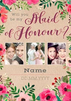 Neon Blush Multi Photo Upload Maid Of Honour Card