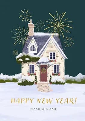 Happy New Year Winter Cottage Card