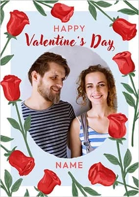 Rose Border Photo Upload Happy Valentines Day Card