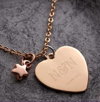 Two Initials And Date Star Charm Heart Necklace Personalised