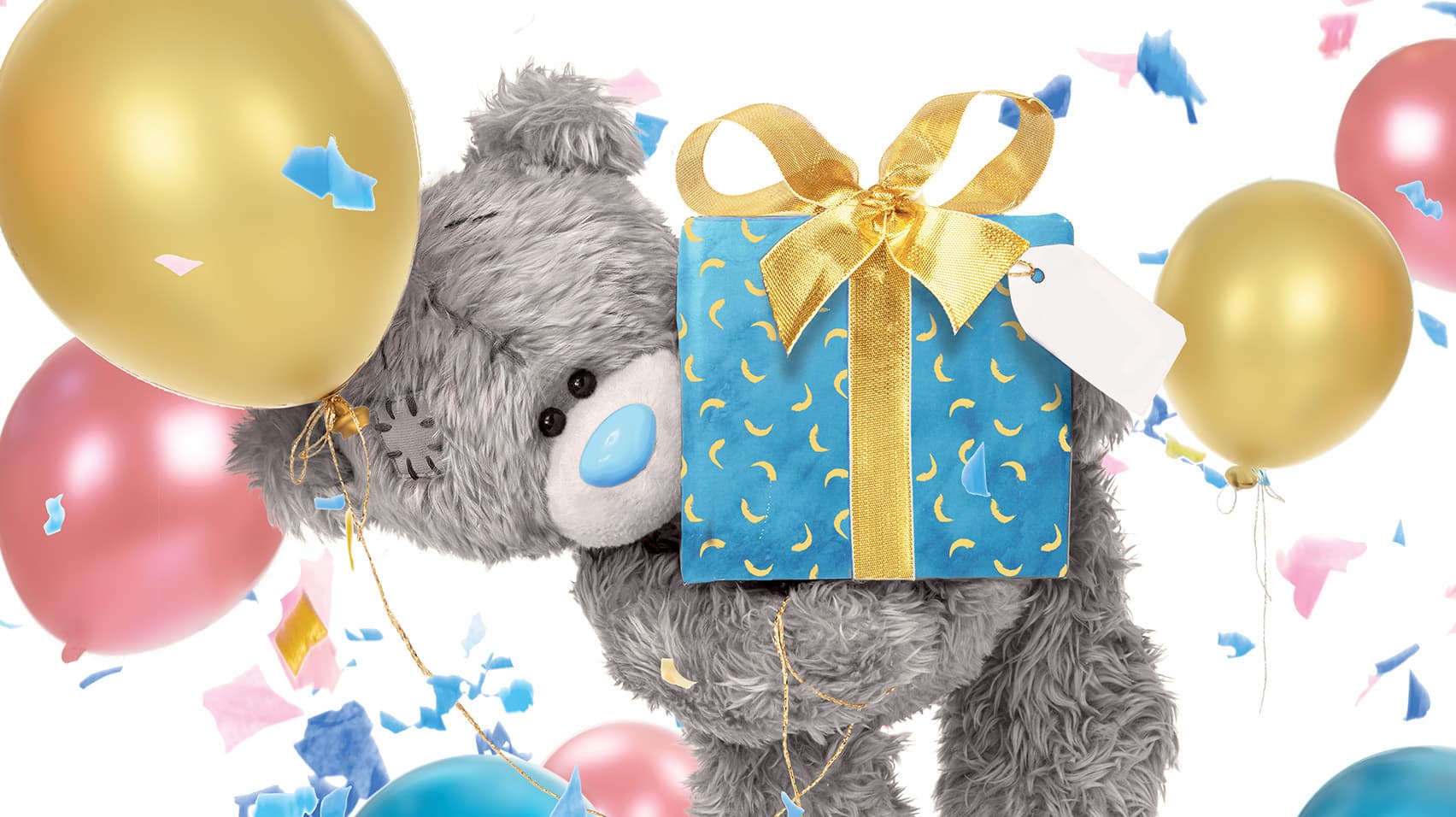 Tatty Teddy bear and balloons