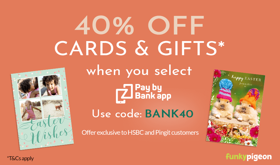 40% off cards and gifts when you pay by bank app