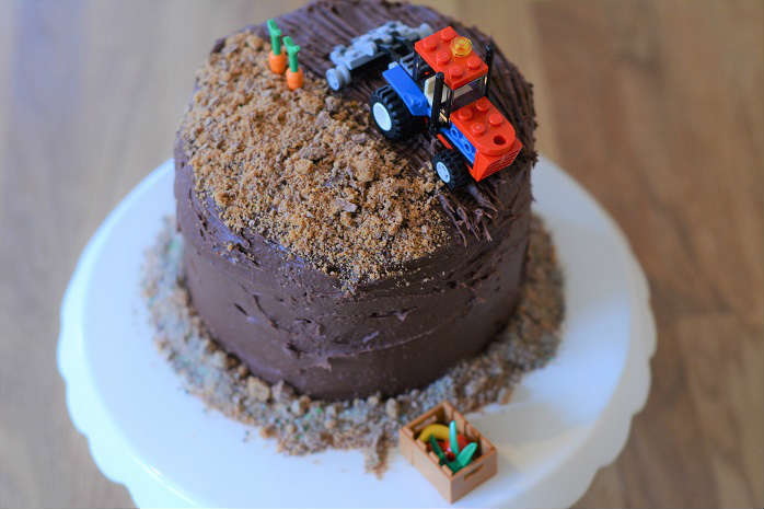Lego and Tractor Birthday Cake