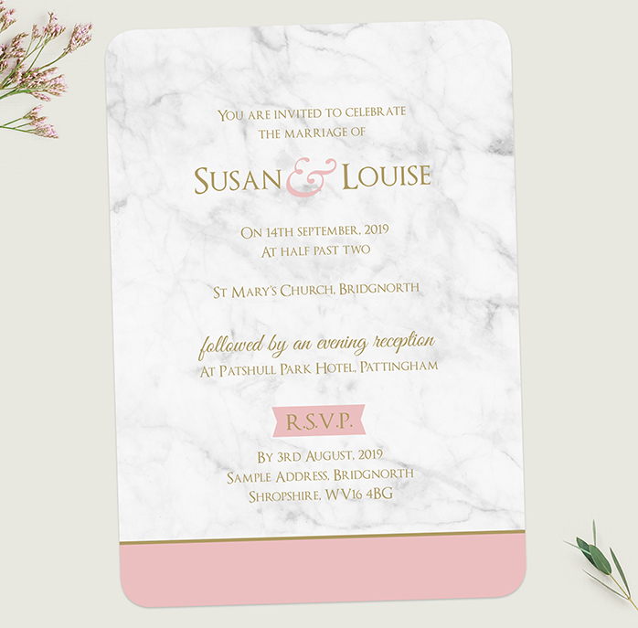 marble and pink wedding invitations
