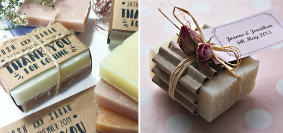 small hand crafted soaps with labels as wedding favours