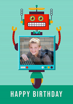 Flip Reveal Robot Photo Birthday Card