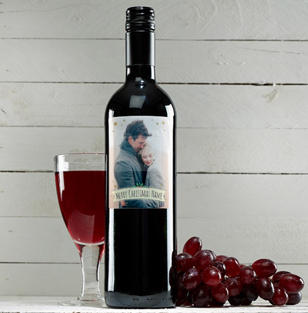 Merry Christmas Photo Red Wine Bottle  - Holly