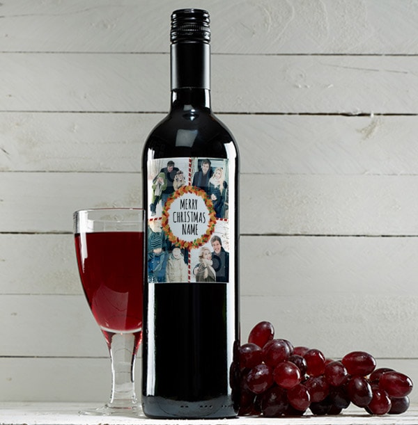 Photo Collage Merry Christmas Red Wine Bottle