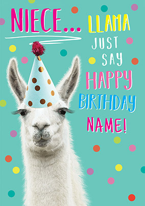 Niece Llama Personalised Birthday Card