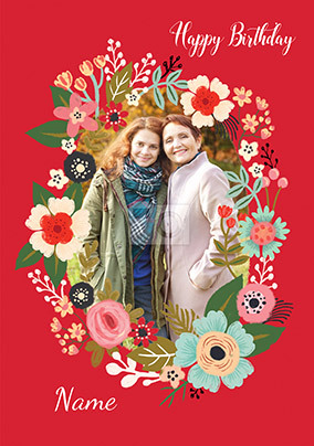 Happy Birthday Floral Frame Photo Card