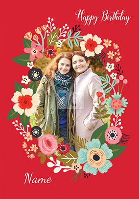 Happy Birthday Floral Frame Photo Card